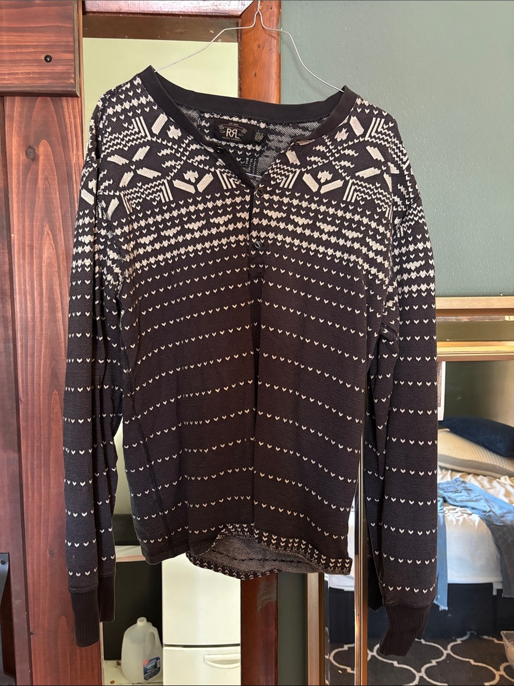 Ralph Lauren Double RL Black and White Fair Isle Crewneck Sweater